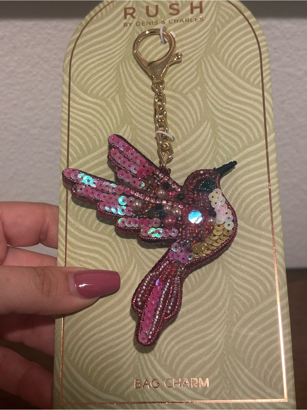 RUSH Pink Sequin Hummingbird Bag Charm - Picture 3 of 4